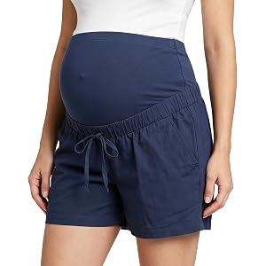 Cichic Women's Over-Belly Maternity Shorts Elastic Waist with Adjustable Button Tightener Maternity Casual Summer Shorts