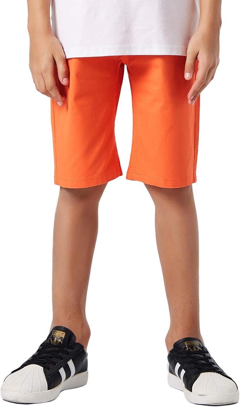 BYCR Big Boys' Solid Color Cotton Elastic Waist Casual Shorts for Kids