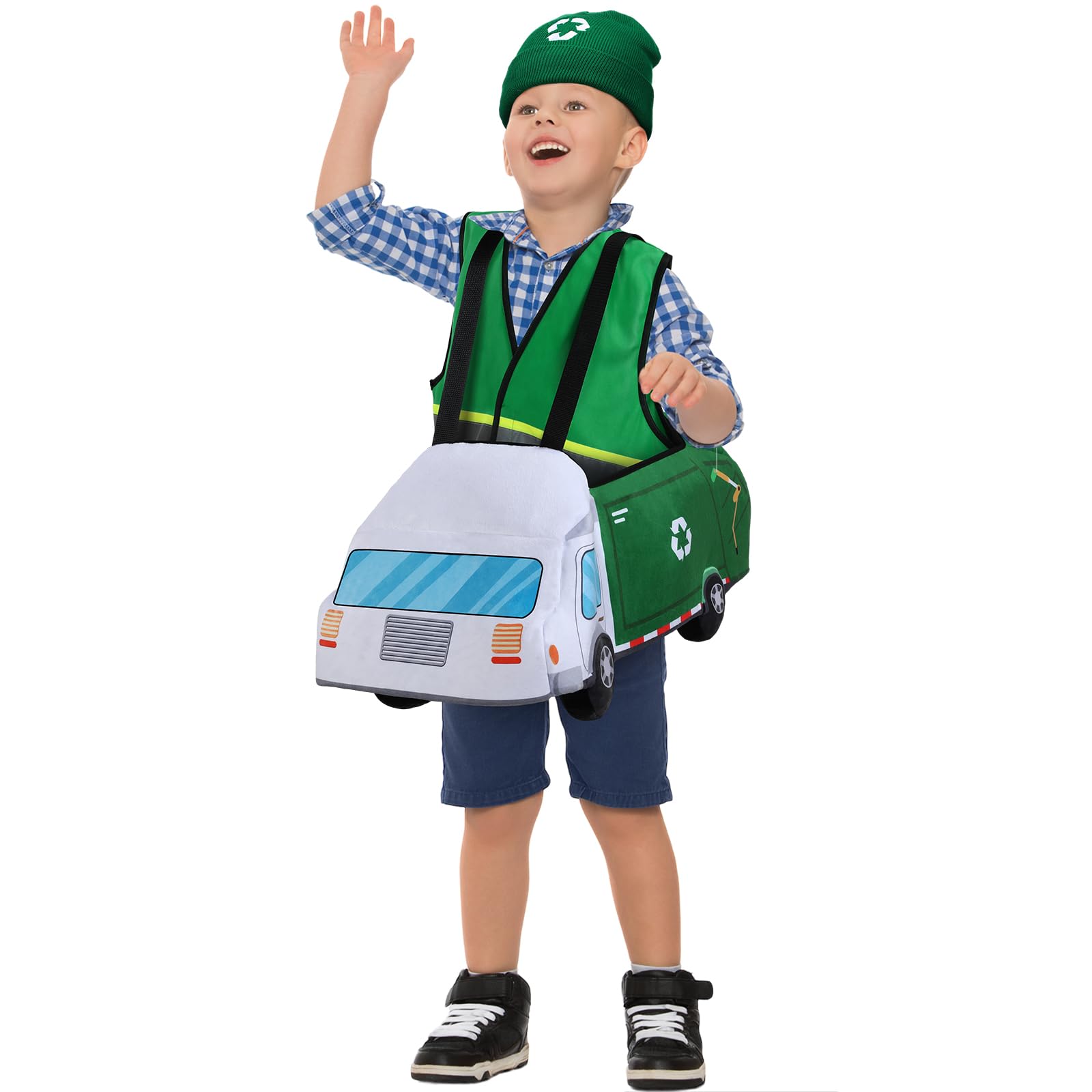 Photo 1 of Mepase 3D Halloween Car Costume Trash Garbage Truck Ride Along Costume for Child 3 to 6 Years, School Bus Party Dress up Role Play for Birthday, Preschool, Kindergarten Classroom