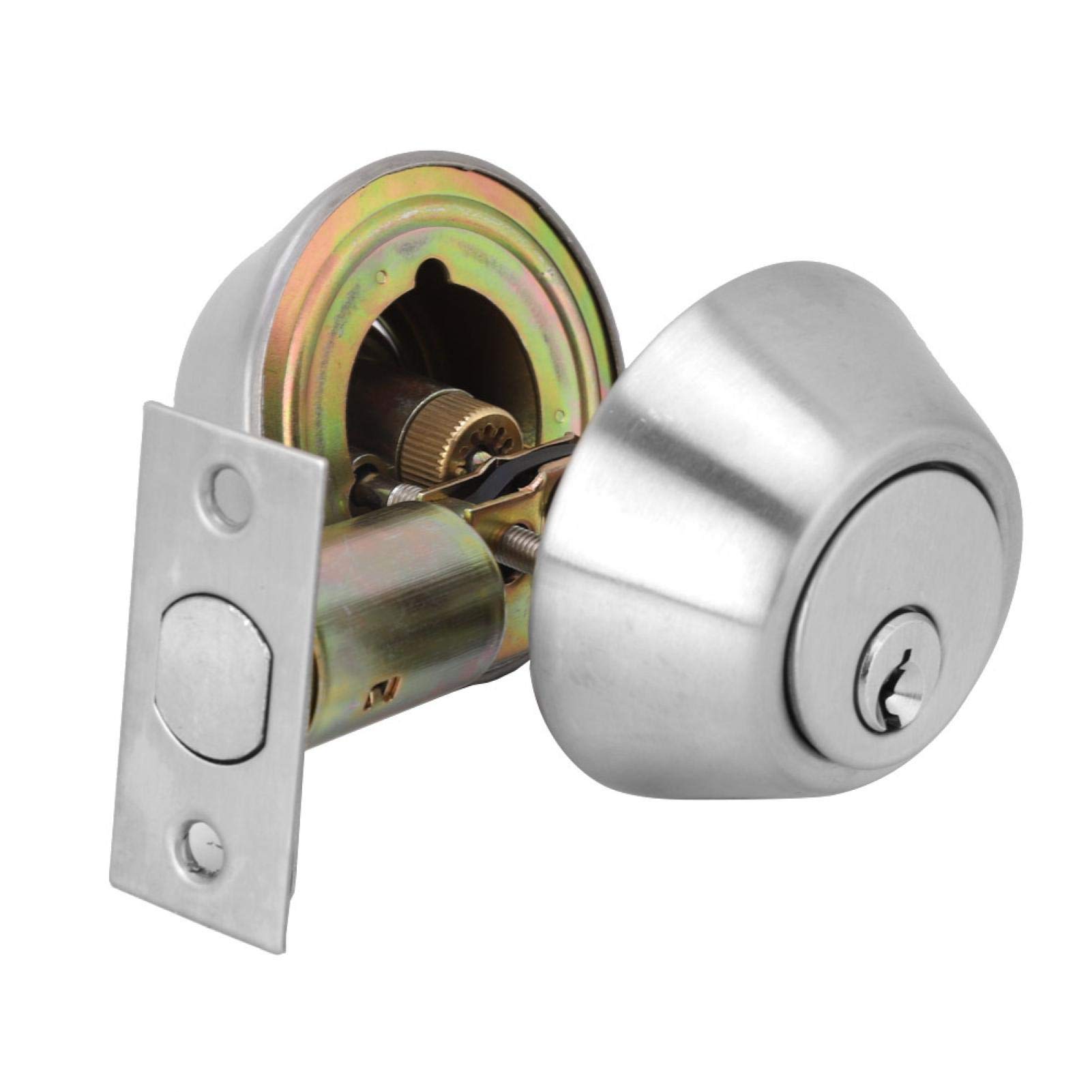 Deadbolt, Stainless Steel Door Double Cylinder Deadbolt Lock Keyed on Both Sides for Wood Door Fence gate Wheel Deadbolt Lock