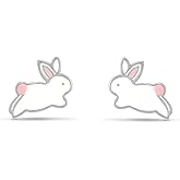 Boma Jewelry Sterling Silver Enamel White Bunny Rabbit Stud Earrings