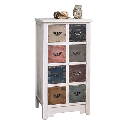 Pureday Shabby Chic Wooden Chest Of Drawers White Multi Coloured
