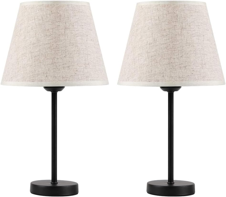 HAITRAL Bedside Table Lamps - Small Nightstand Lamps Set of 2 with Fabric Shade Bedside Desk Lamps for Bedroom, Living Room, Office, Kids Room, Girls Room, Dorm 15 Inches - Black: Home Improvement