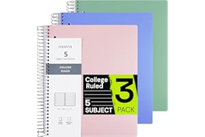 ONAVIA Spiral Notebook for School 3 Pack, 5 Subject, College Ruled Paper, 200 Sheets, 9" x 11", 5 Dividers with Pockets, 3 Hole Punched Perforated, Plastic Cover, Lined Journal Bulk,3 Aesthetic Colors