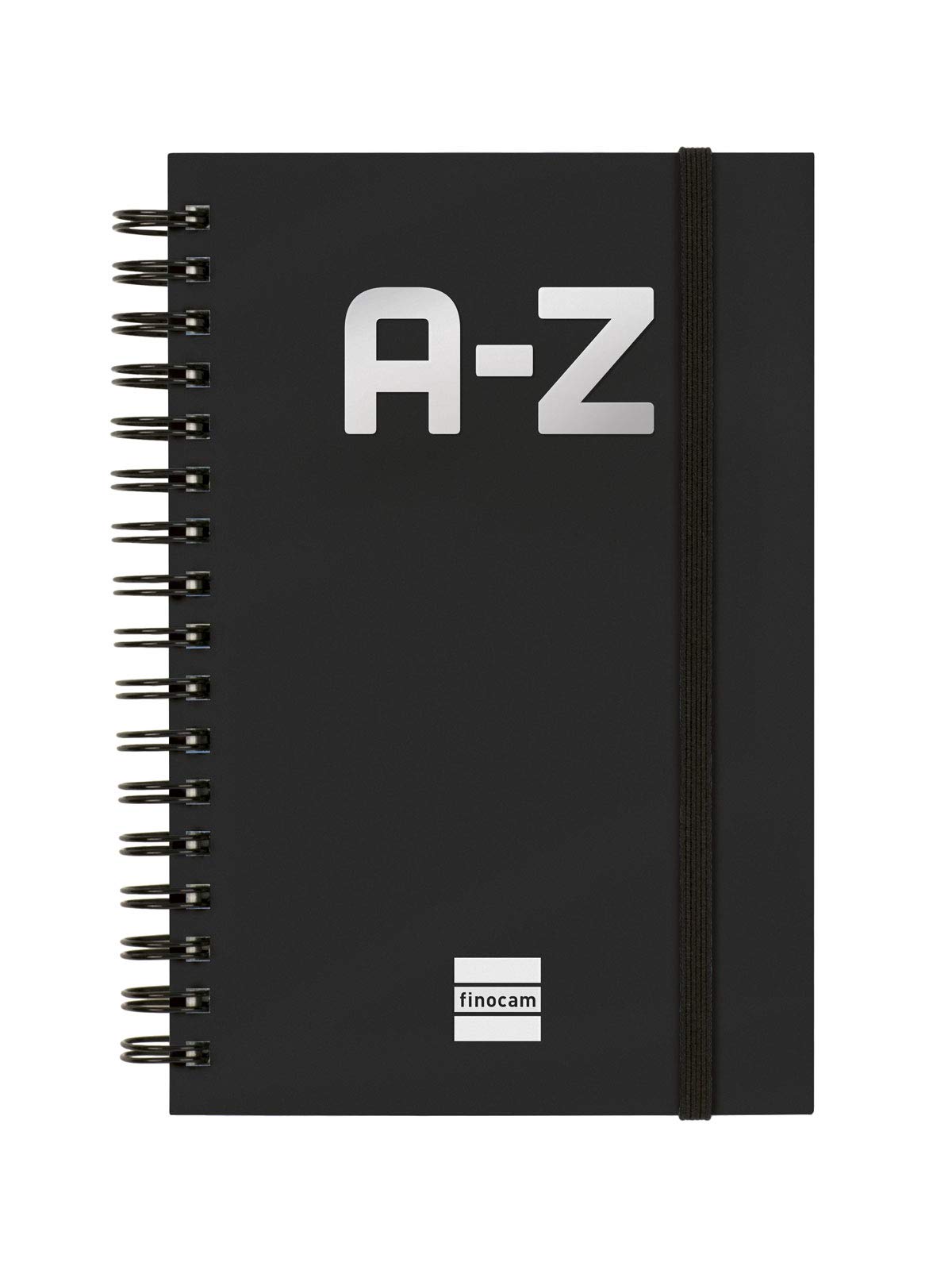 Finocam - Double Spiral Alphabetical Address Book and Elastic Band Closure | 48 Sheets | Small Alphabetical Contacts Organiser Bound with Double Spiral 10 x 15 cm - Colour Black