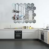 Runmeihe 24Pcs Mirror Wall Tiles Hexagon Silver Acrylic Decor view 6