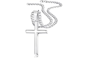Besteel 925 Sterling Silver Cross Necklace Beveled Edge for Men Women 5mm Stainless Steel Non Tarnish Durable Cuban Link Curb Chain Crucifix Pendant Necklace Jewelry 16-30 Inches
