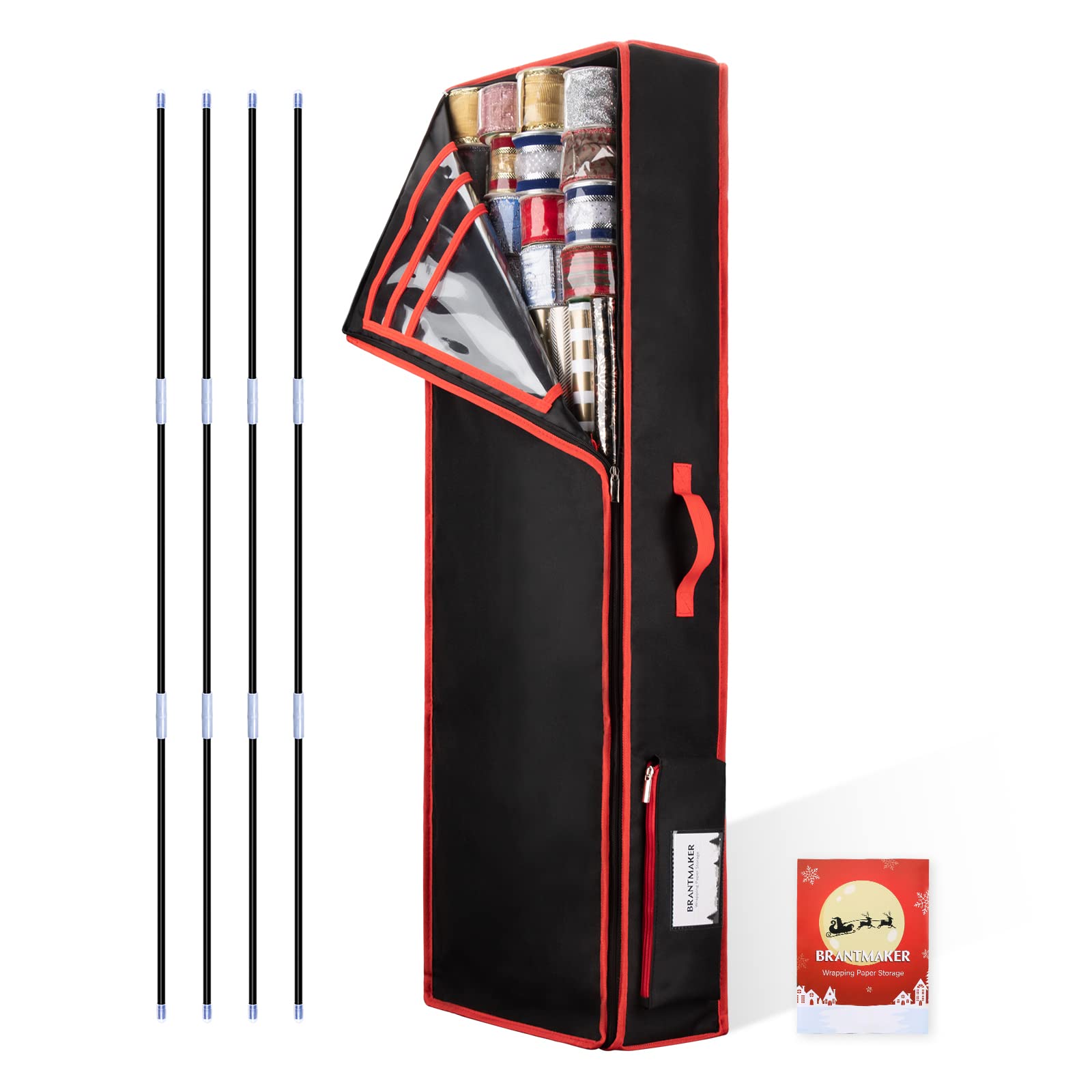 BRANTMAKER Wrapping Paper Storage, Wrap Fabric Storage Bag (102.9 * 35.5 * 15.2 cm) with 4PCS Fibre Rods, Special Vertical Design, Wrap Organiser for Christmas Birthday Gift Roll Accessories