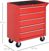 DURHAND 5-Drawer Lockable Tool Storage Cabinet with Wheels Red 69x33x75 cm view 3