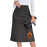 LEYSHE Women's Fall Winter Fleece Thermal Elastic Waist A-Line Midi Skirt 2025 Dark Grey