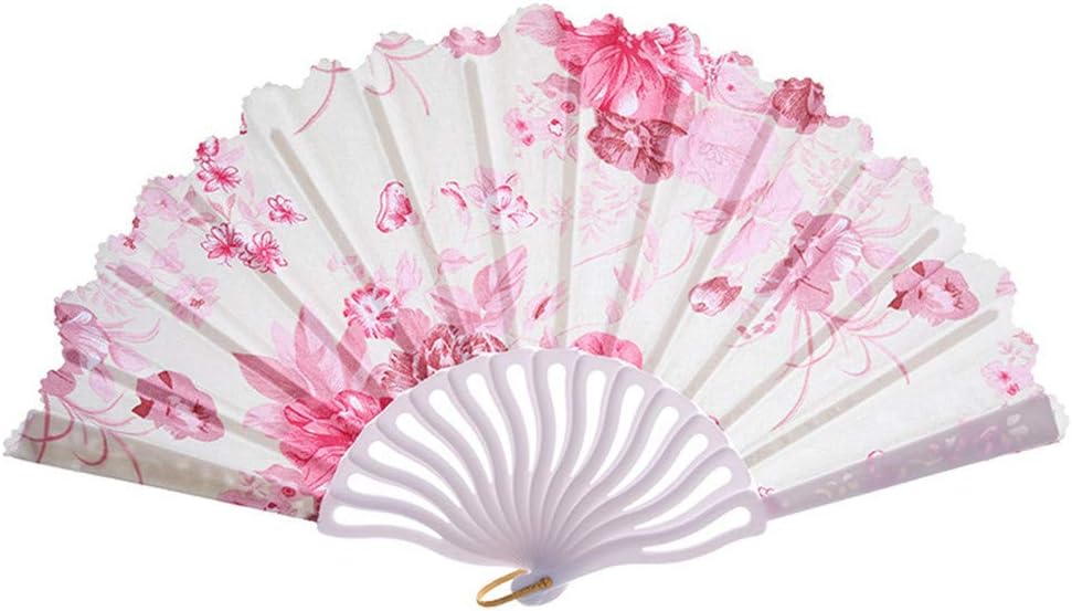 Konxxtt Floral Folding Hand Fan Vintage Handheld Folding Fan with Different Flower Patterns Fabric Folding Fan for Wedding Dancing Party(Pink,24cm/9.44")