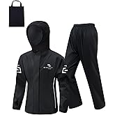 RINJOY Rain Suits for Men Waterproof Women Rain Jacket Black Packable Lightweight Breathable Hooded Rain Gear