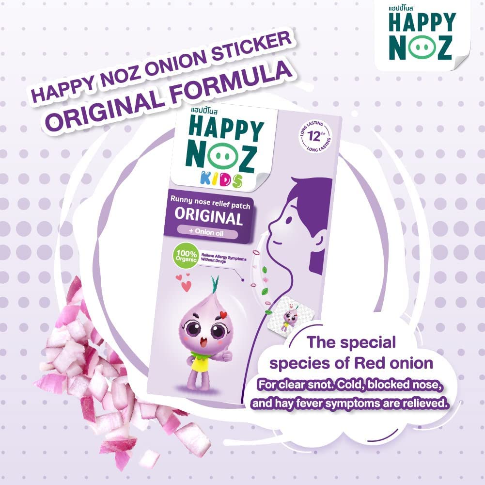 Happy Noz, Organic Onion Patch Kids, Allergy Relief, Congestion Relief, 6 sachets/Box, 12 Hours Duration, Aroma Patch, Nasal Strips and Nose Strips Alternative