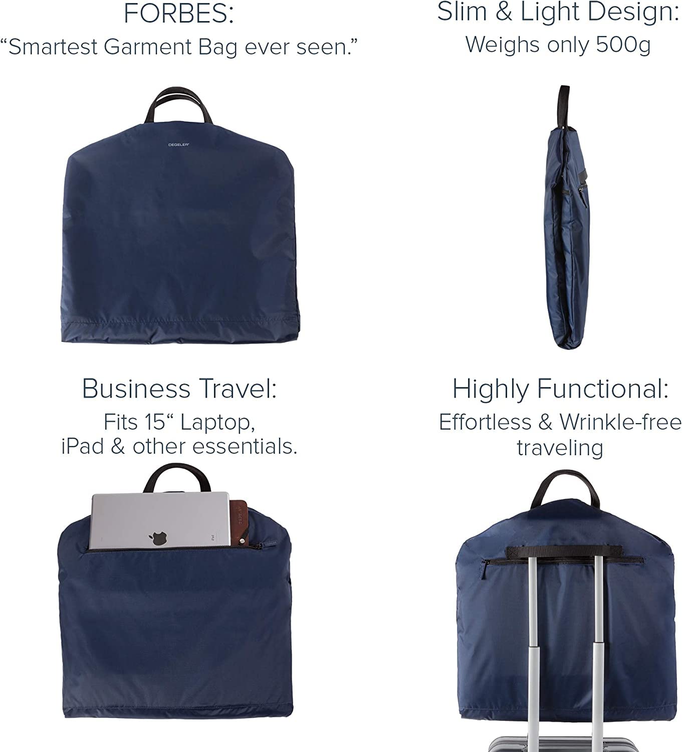 DEGELER DEGELER SkyHanger - Carry on Garment Bag with unique Titanium Suit Hanger for Men & Women - best-in-class functionality for wrinkle-free traveling - lightweight & water repellent nylon - Black