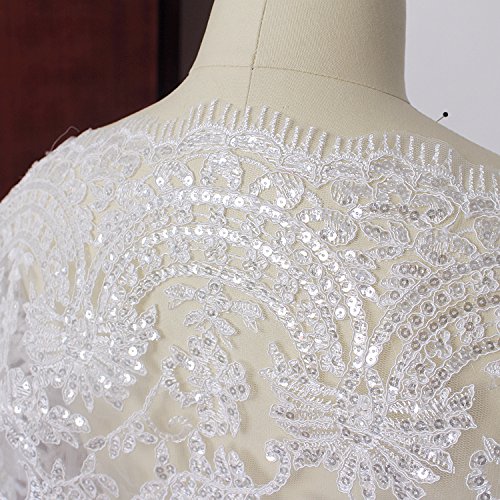 Lace - 40CM Wide lace Border lace Trim 6yards/lot Embroidered Tulle mesh Ivory lace Trimming Sequins lace Trim for Wedding Dress Sewing - (Color: Ivory)