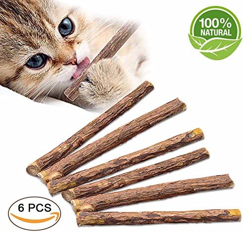 VIVOO Cat Teeth Grinding Chew Toy Catnip Stick Natural Matatabi 6 Pack, Healthy Care Organic Silver Vine Bully Sticks for Kitty