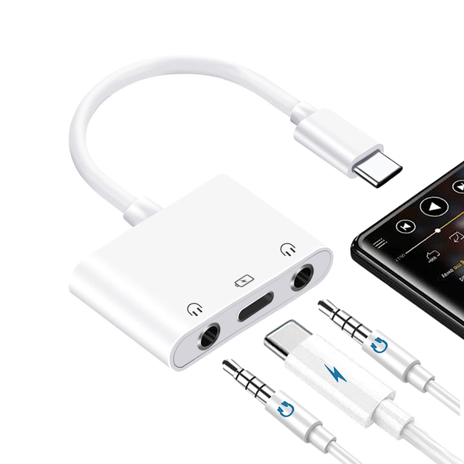 Photo 1 of USB C to 3.5mm Audio Adapter, 3-in-1 Aux to USB C Headphone Splitter with PD Fast Charging, 3.5mm to USB C Headphone Jack Adapter Compatible with iPhone 15/16, iPad Pro, Galaxy S24/S23, and More