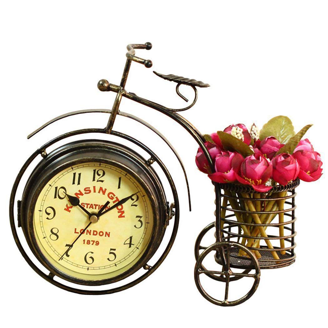 SWHONG European Style Creative Silent Double-sided Tricycle Pen Holder Livingroom Bedroom Decor Table Clock Bronze