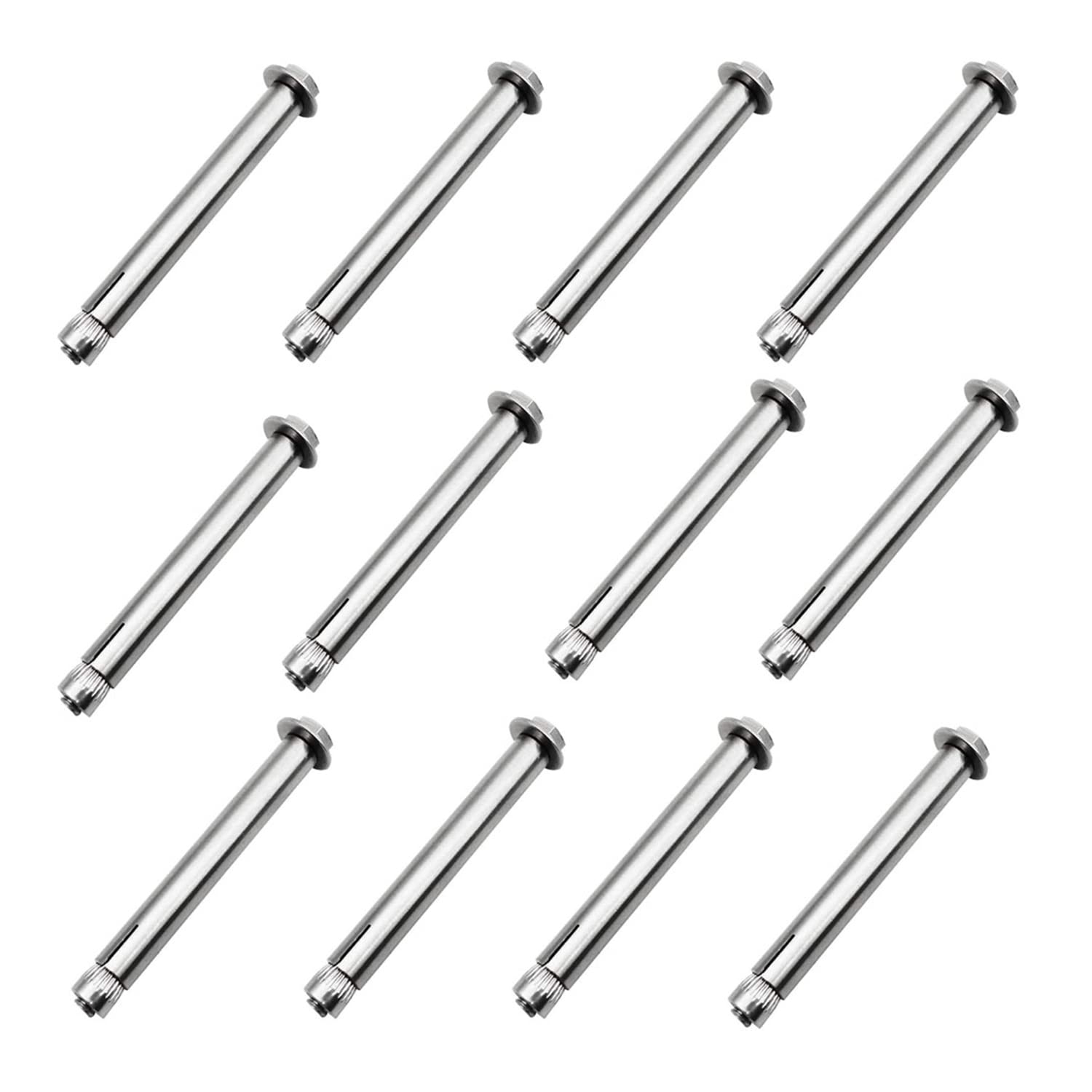 12 Pieces Stainless Steel Expansion Screw, Expansion Screw Bolts, Firm Stainless Steel Sleeve Anchor Bolts for Fixed The Heavy Duty Suspension Ceiling Wall Mount Hook (M6x80MM)