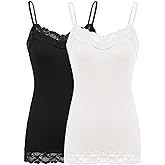 Kate Kasin Women's Adjustable Spaghetti Strap Lace Trim Cami Tunic Tank Top 2PACK