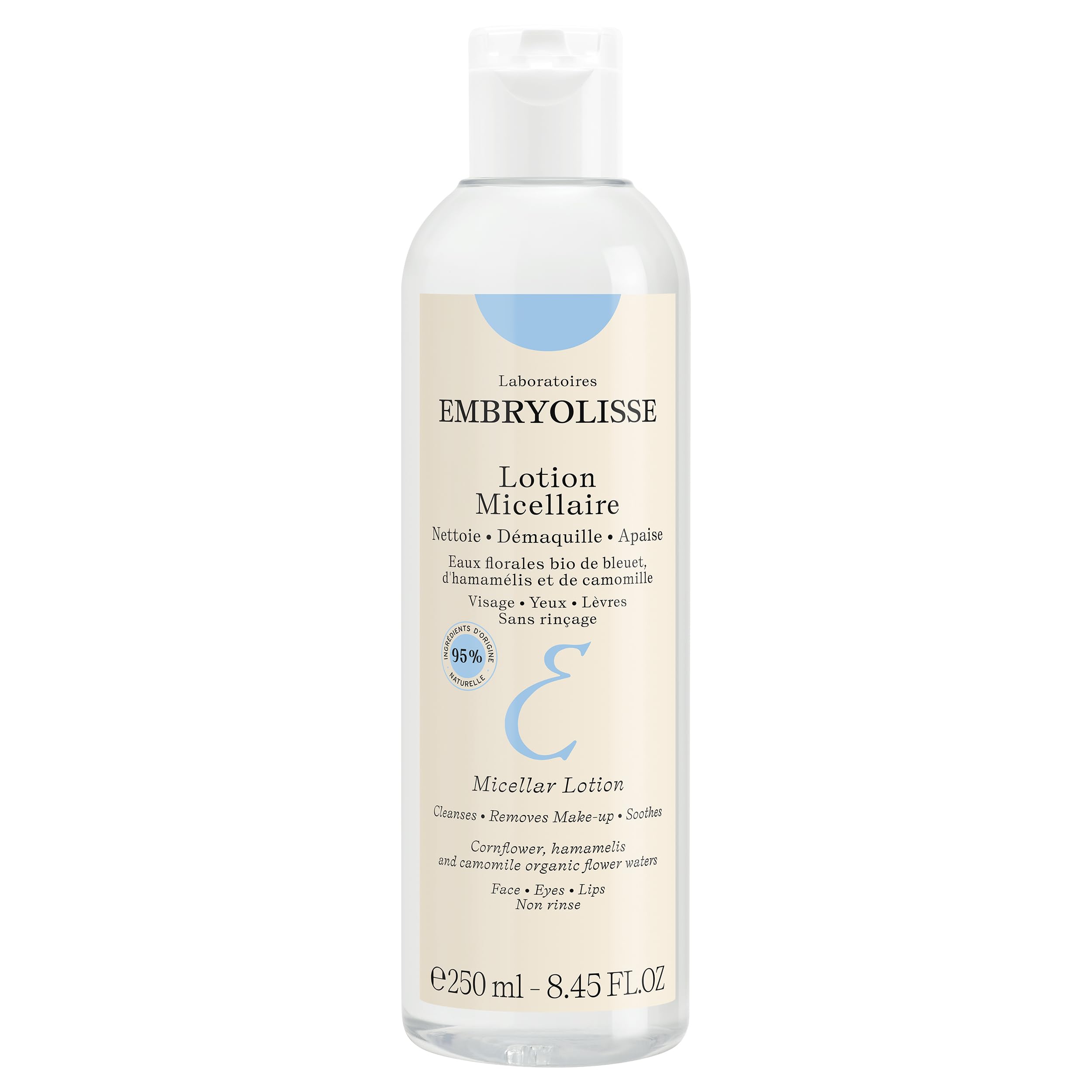 Embryolisse 3-In-1 Micellar Lotion | Gentle Cleansing & Make Up Remover Lotion for Face, Eyes & Lips, Soften, Soothe and Tone All Skin Types - 250 Ml (Packaging May Vary)