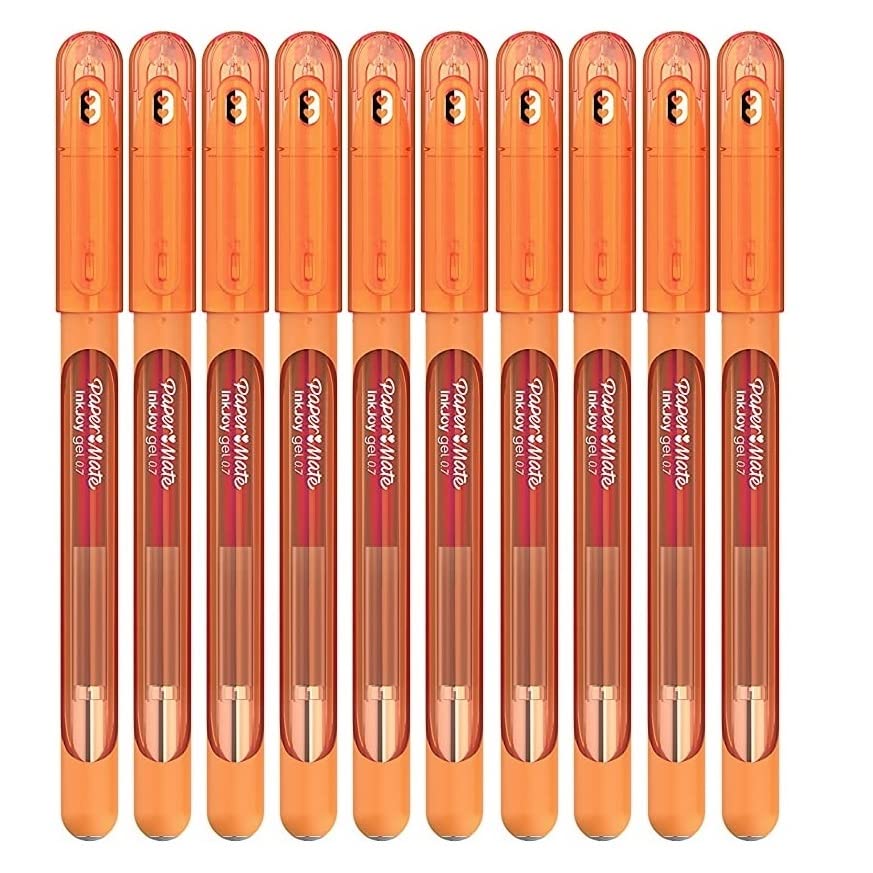 Newell Brands 10x Paper Mate InkJoy Capped Gel Ink Pens Assorted Colours 0.7mm Medium Point Nib Tip Adult Colouring Set (Orange)
