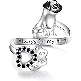 AXOMY Pug Gifts 925 Sterling Silver Cute Pug Adjustable Ring Dog Jewelry Gifts for Women
