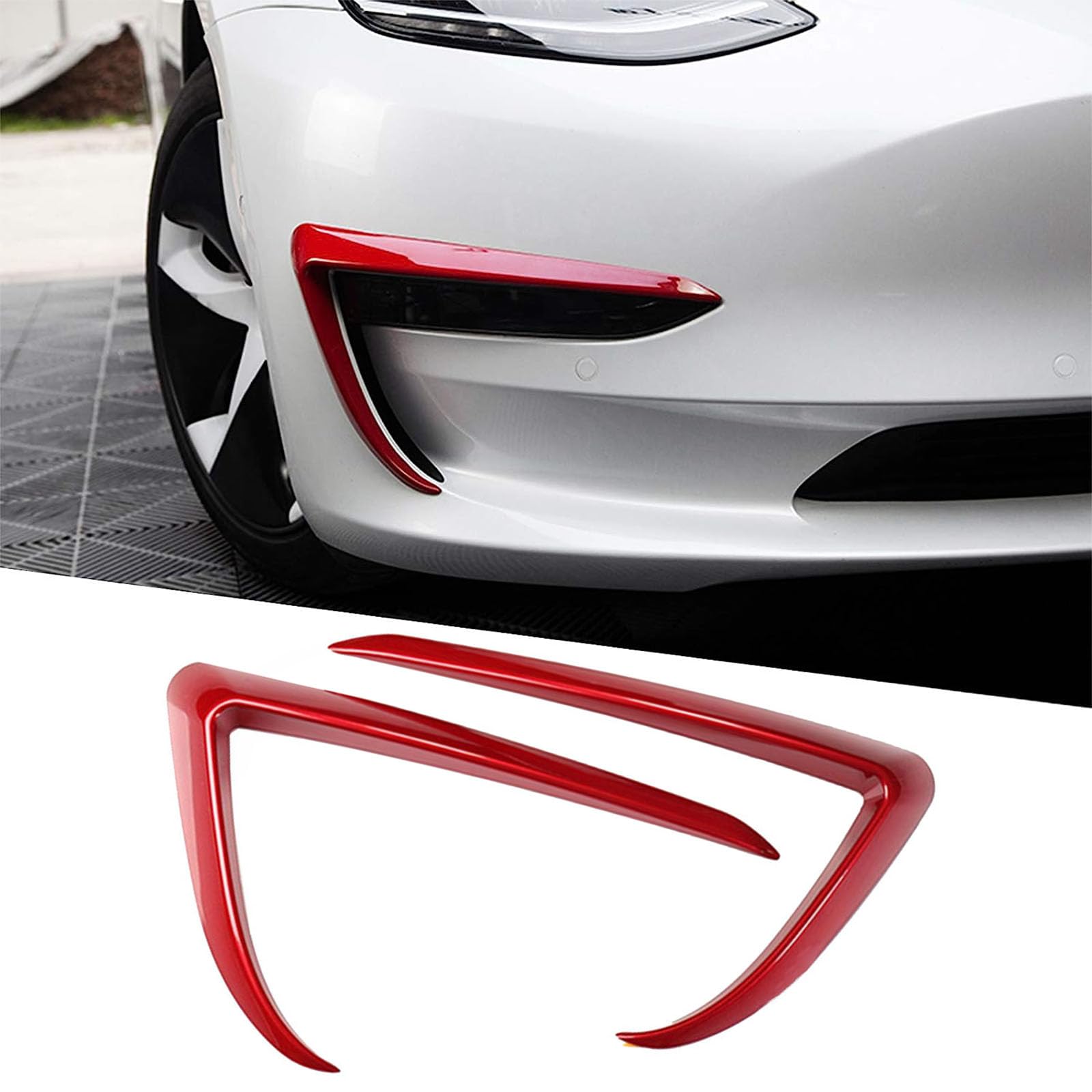 Photo 1 of Wocch Tesla Model 3 Front Fog Light Trim Cover Fog Lamp Frame Blade Trim Eyebrow Spoiler for Tesla Model 3 2017 2018 2019 2020 2021 2022 2023 (Red)