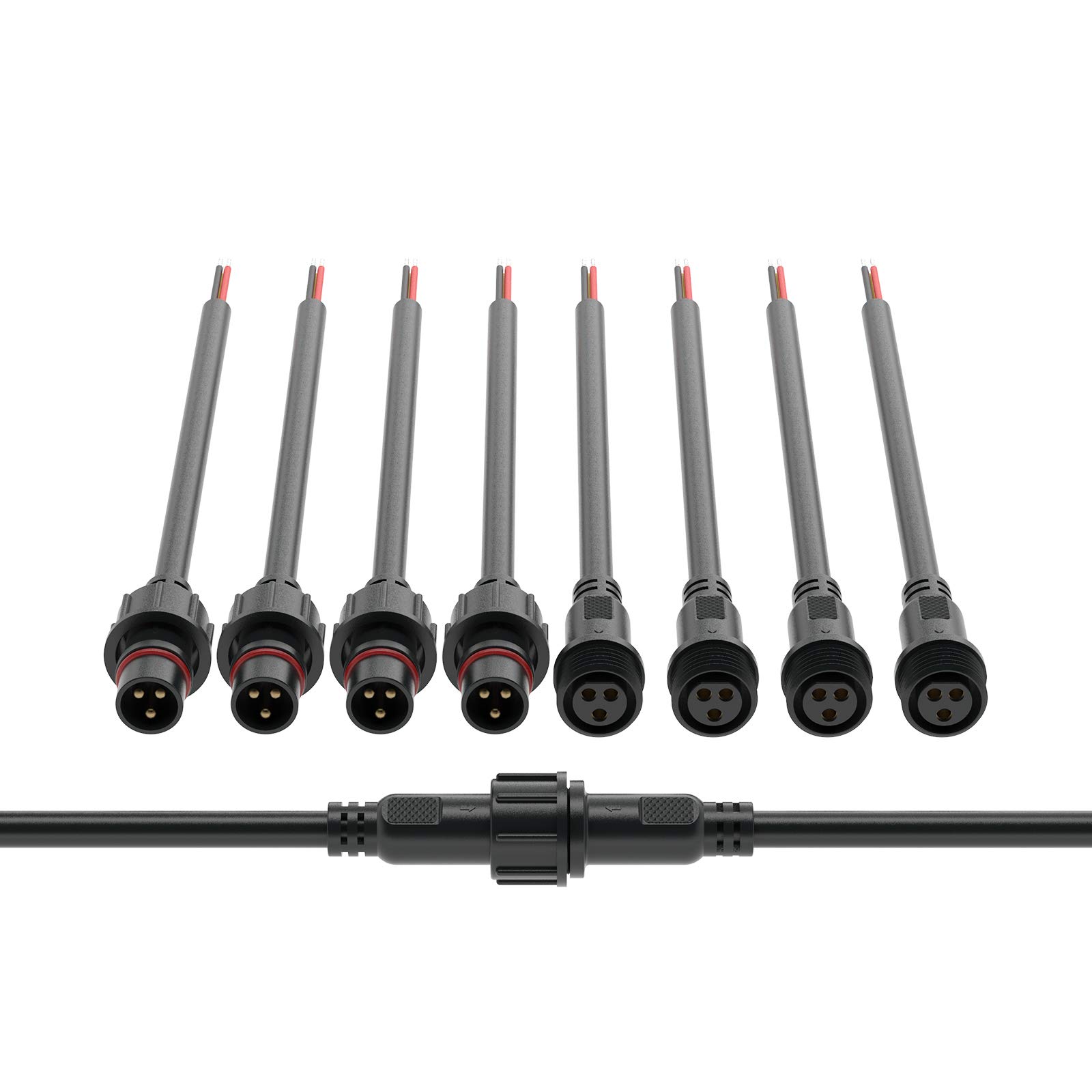 BTF-LIGHTING 3 Pin Waterproof Electrical Connector 18AWG IP65 Male Female Connector 7.87in/20cm Extension Cable For Truck Boat Indoor/Outdoor LED Strip Lights/String 22mm Nut Big Size 5 Pairs