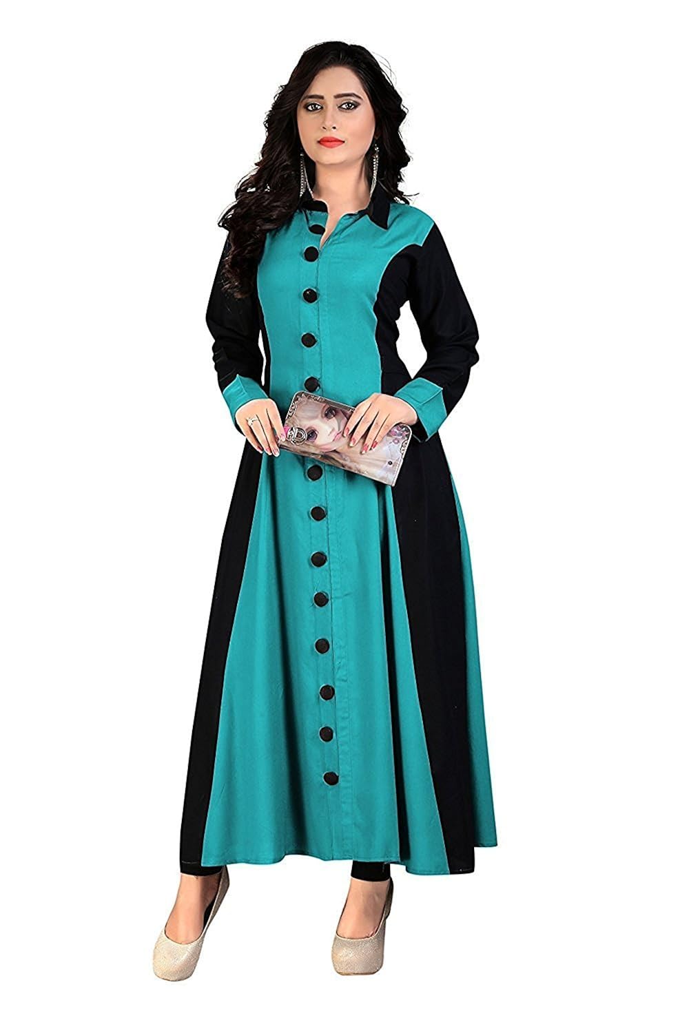 pramukh fashion women's cotton semi-stitch kurti(sky kurtis_multicolour_free size)