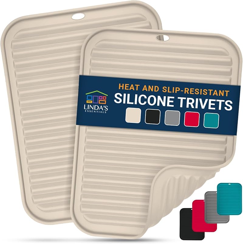 Linda's Essentials Silicone Trivets 2 Pack 30x23 cm Beige Heat Resistant