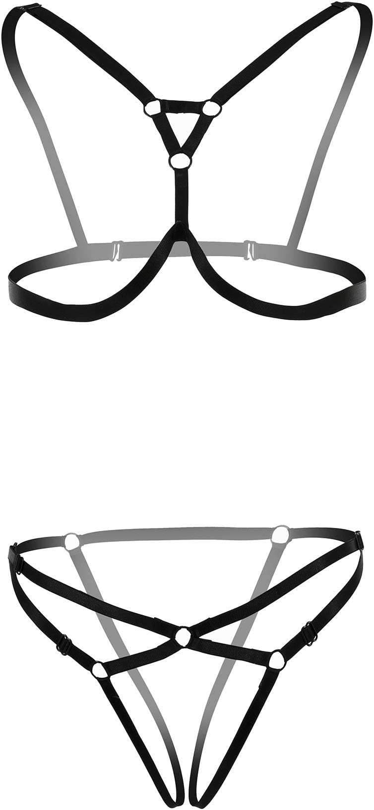 Women Full Cage Bodysuit Harness Lingerie Belt Set Strap Hollow Top Bra