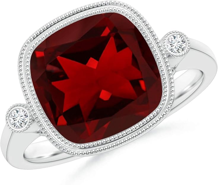 Bezel Set Cushion Ring with Milgrain Detailing in 14K White Gold