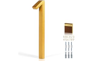 YIPLED 5 Inch House Numbers for Outside, Metal Address Number 1 - Modern Design, Weather-Resistant Gold Powder Coated Finish, No Fading (Gold)