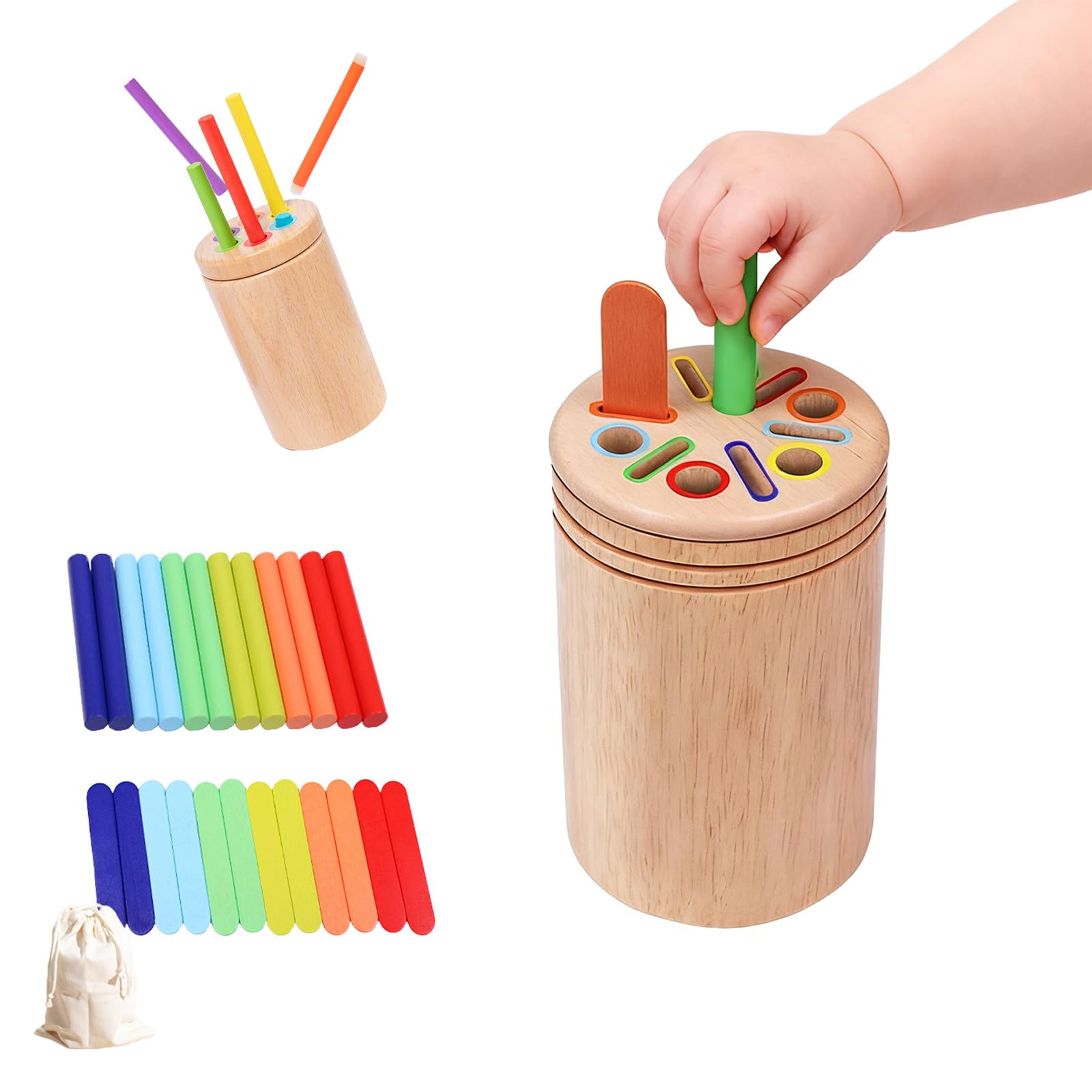 Embosomitr Montessori Color Sorting Toys for 1 2 3 Year Olds - Wooden Shape Sorter Cups & Matching Blocks, Toddler Learning Educational Toys Gift for Boys Girls 12-36 Months — image 1