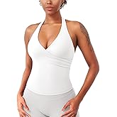YEOREO Womens Halter Tank Tops Workout Impact Longline Strappy Top Padded Deep V Neck Wrap Gym Backless Bra Camisole
