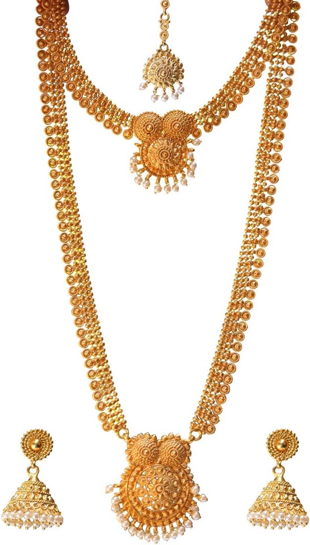 Swarajshop Creation Gold Copper Maharashtrian Haram Necklace Set for Women