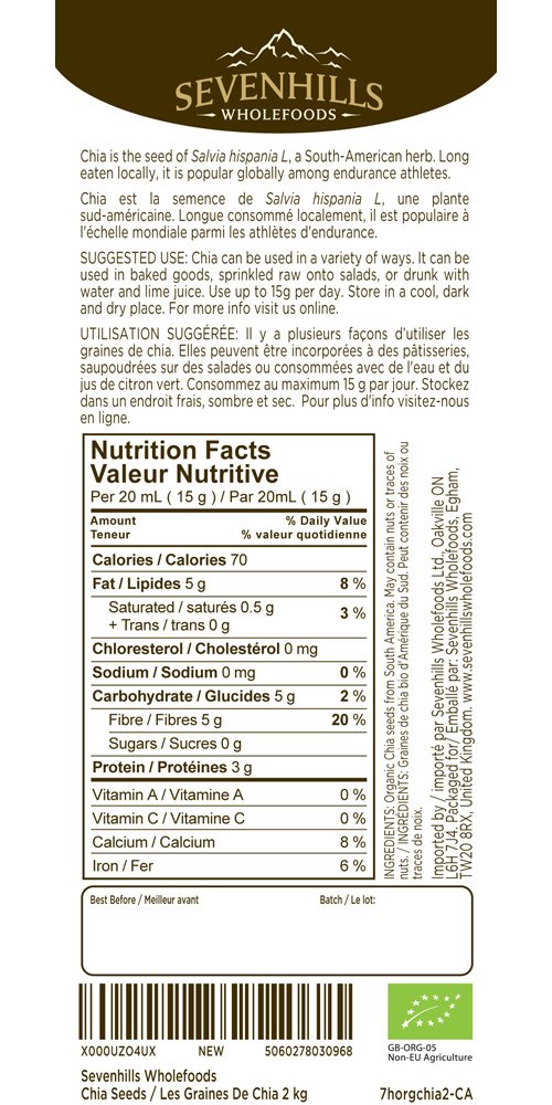 Sevenhills Wholefoods Semillas de Chia Crudas Orgánico 1kg: Amazon ...