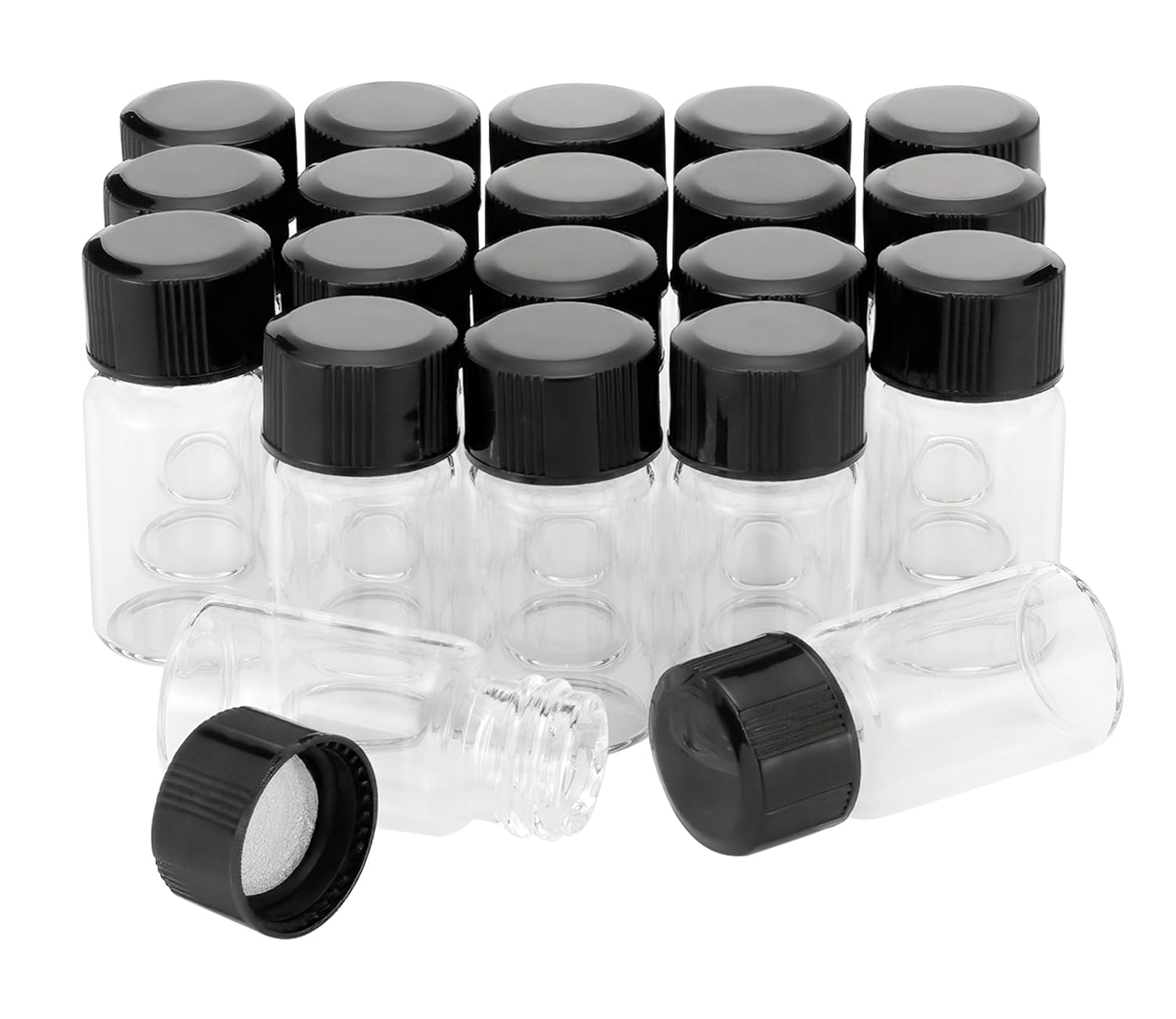 Rowiz 20PCS 3ml (0.11Oz) Clear Glass Vials Liquid Sampling Sample Bottle Mini Glass Bottle with Black Screwcap