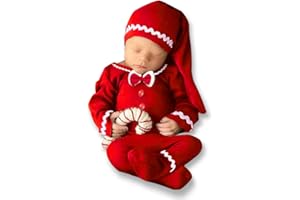 ForBaysy Newborn Baby Christmas Photo Props Outfit Infant Boys Girl Photoshoot Costume Red jumpsuit With Xmas Hat
