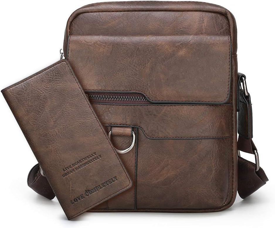 Men Messenger Shoulder Bags Daypack Business Casual(Brown)