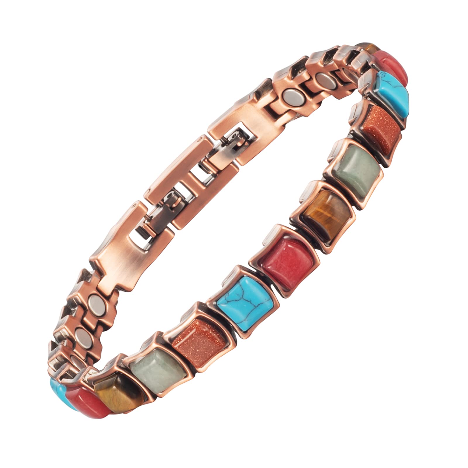 YINOX Copper Bracelet for Women, Pure Copper Magnetic Bracelet with 20 Magnets&Turkish Stones Colorful Style Jewelry Gifts