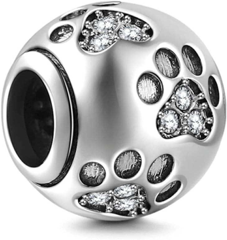 Dog Paw Print Charms 925 Sterling Silver Animal Birthstone Crystal Charms for 3mm Snake Chain Bracelets