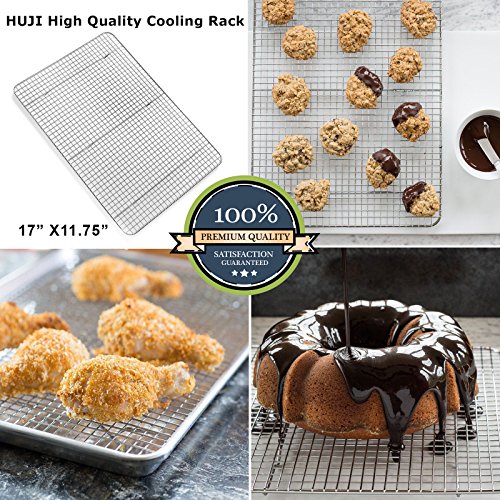 Huji Cross-Wire Grid Cooling Rack, Wire Pan Grate,Baking Rack, Icing Rack, Chrome Plated Steel, (17" x 11.75") - Thumbnail 2