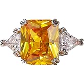 Psiroy Women's 925 Sterling Silver Plated Radiant Cut Simulated Citrine 3 Stones Ring