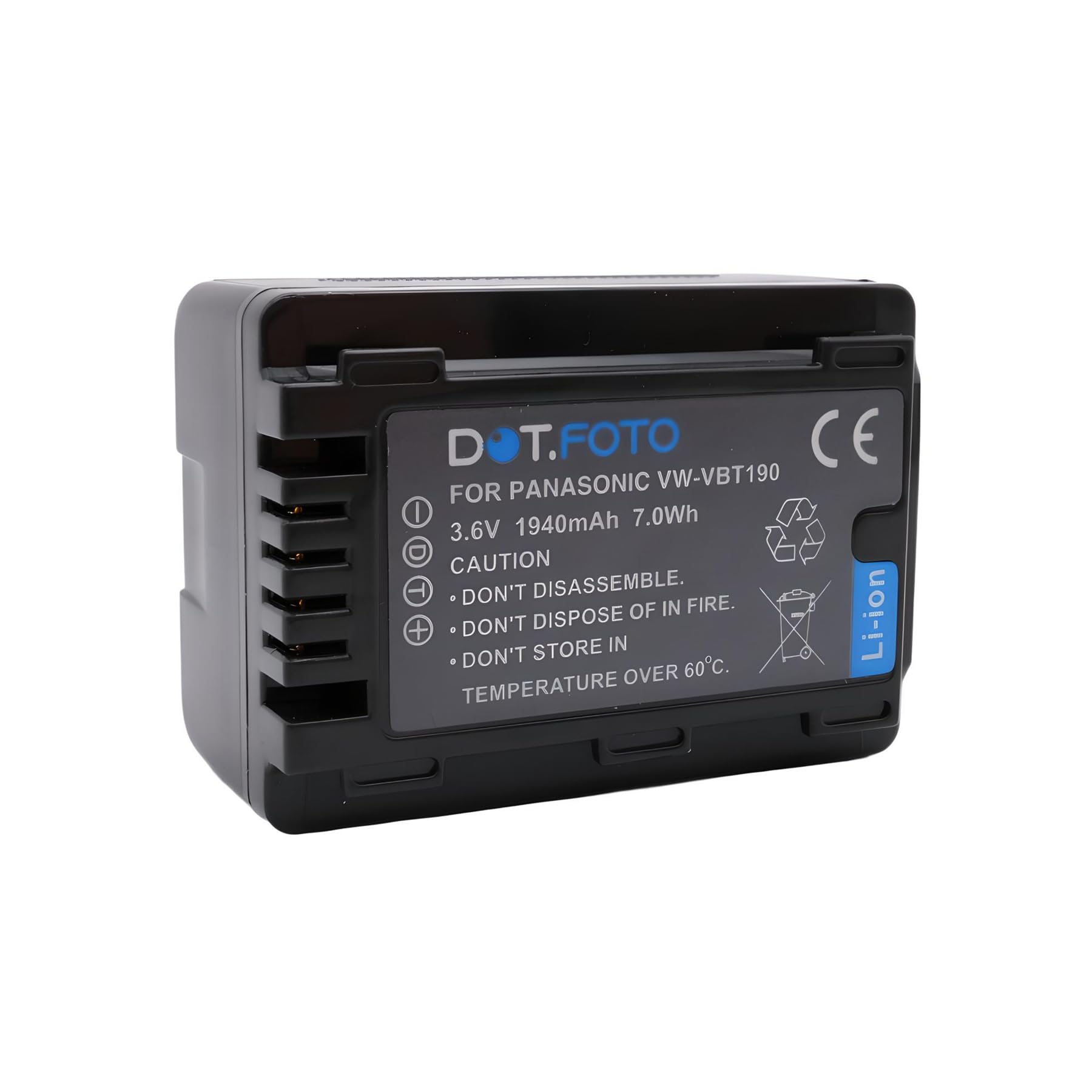 Dot.Foto VW-VBT190 Premium 3.6v / 1940mAh Rechargeable Battery for Panasonic HC-V110, HC-V130, HC-V160, HC-V180, HC-V201, HC-V250,HC-V260,V720 V750 V770 V777 VX870 VX980 VX989