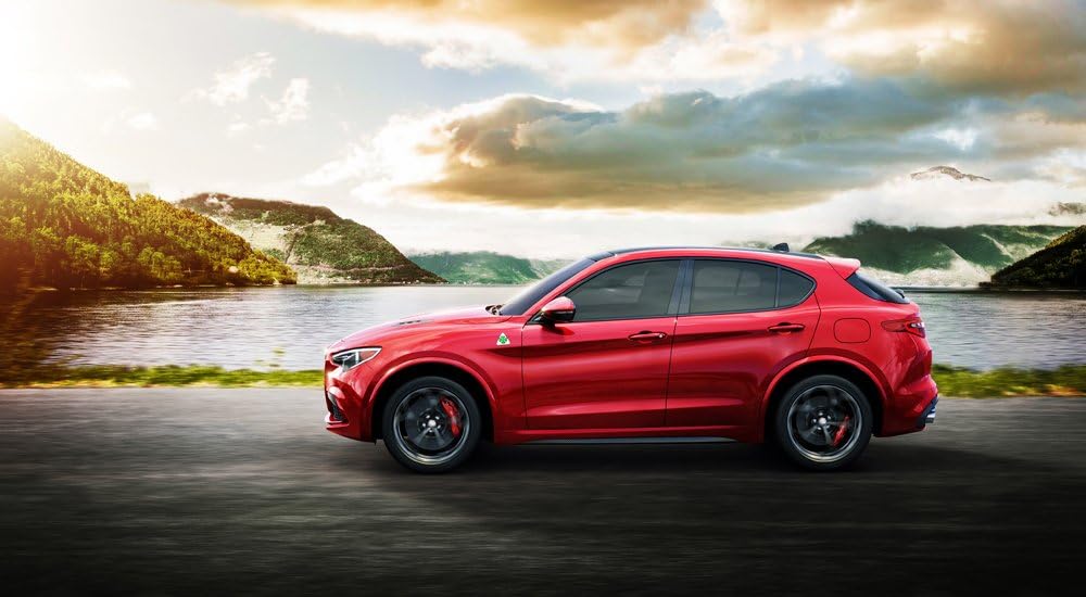 Alfa Romeo Stelvio Quadrifoglio (2018) Car Print on 10 Mil Archival Satin Paper Red Side Motion View 11"x17"