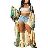 Kimono Cardigan for Women Long Boho Satin Kimono Robes Plus Size Open Front Beach Swimsuit Cover Ups Lightweight Duster
