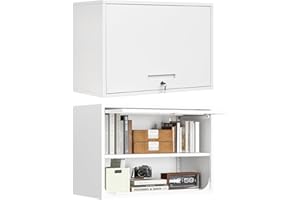 MIIIKO Wall Cabinet with Door and Shelf, Wall Mounted Metal Storage Cabinets, Locking White Floating Cabinet for Garage, Home Office, Kitchen and Pantry