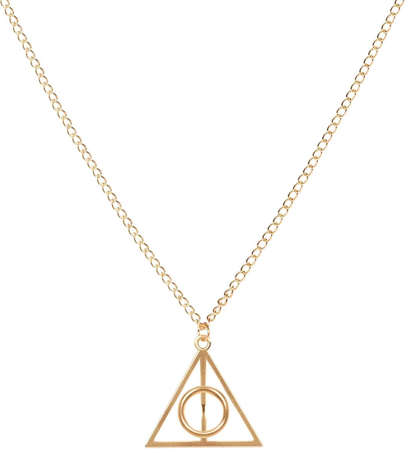 18" Deathly Hallows Golden Snitch Necklace,Triangle Harry Potter Golden Necklaces Jewelry Charms Gift for Harry Potter Fans Decorations Magical Cosplay Costume Jewelry Accessories: Clothing